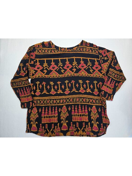 Rabbit Rabbit Rabbit Tops - Rabbit Designs Womens 3/4 Sleeve Blouse Size L XL Black Geometric Pattern Cotton